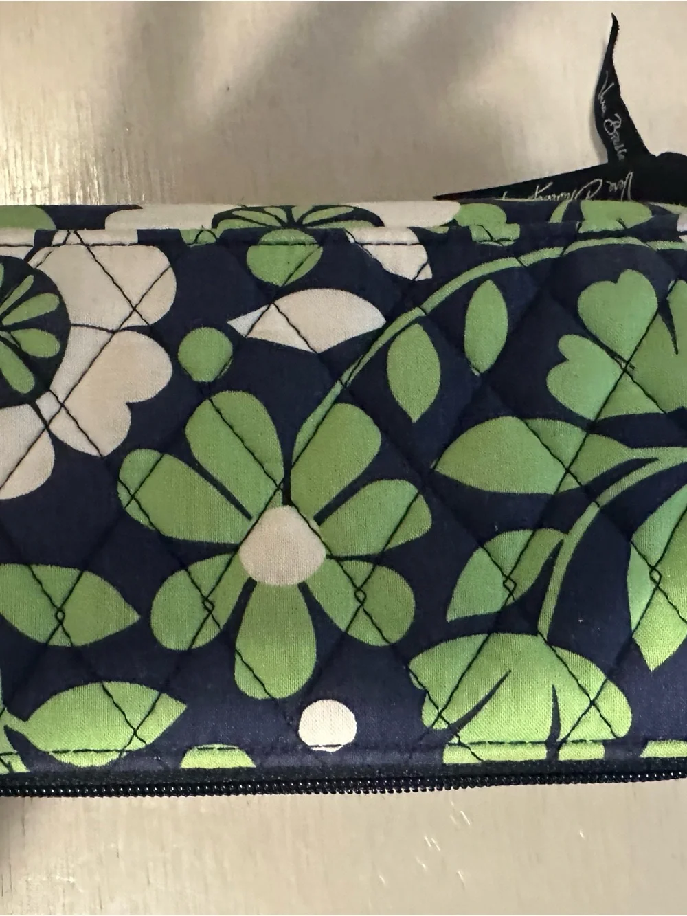 Vera Bradley Navy Quilted Floral Cosmetic Pouch with Green & Cream Flowers - Picture 7 of 7